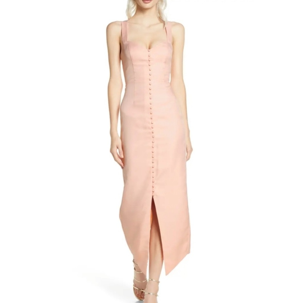 Fame and Partners Peach Bodycon Maxi Dress Button Down Sweetheart Neckline